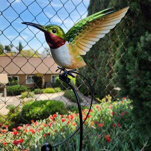 42" H, Vibrant Color Hummingbird Ruby Throated - Kinetic Metal Stake Rocking